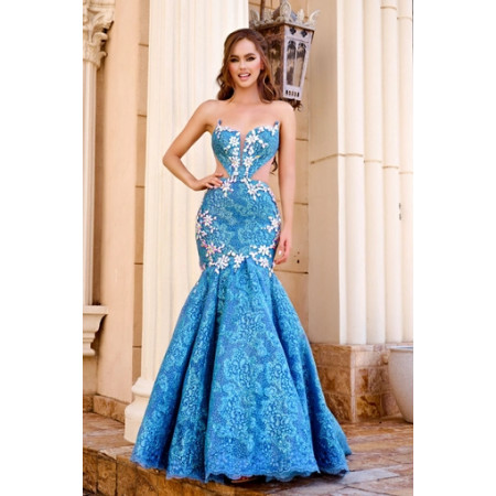 Elegant Blue Lace Mermaid Gown by Portia and Scarlett Size 00 Color Blue Elegant Blue Lace Mermaid Gown by Portia and Scarlett Size 00 Color Blue