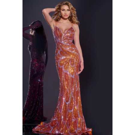 Stunning Jovani Style 42600 Sequin Evening Dress Size 00 Color Black/Gold