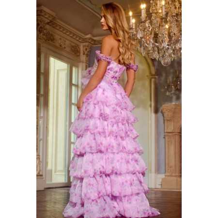 Jovani Style 43786 - Elegant Floral Ruffle Gown Size 00 Color Lilac