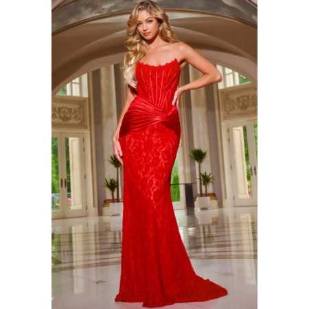 red dress jovani Red Beaded Long Dress 38431