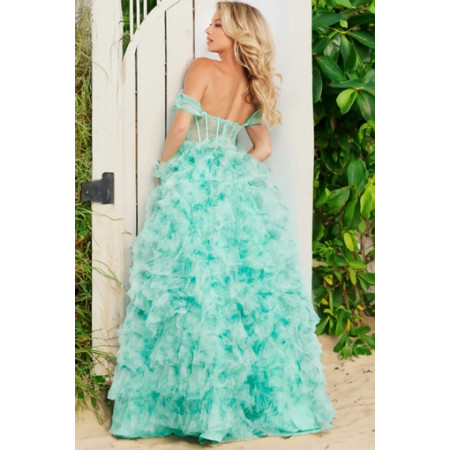 chinese dress ladies Jovani Sequin Off-the-Shoulder Prom Dress Grey / 0 main image 1