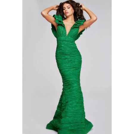 Elegant Green Textured Mermaid Gown by Jovani Size 00 Color Black