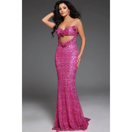Dazzling Pink Sequin Fitted Dress with Cutout Size 00 Color Hot Pink