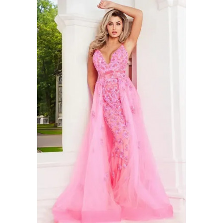 jovani pink dress with flowers Light Pink Floral A Line Gown 37531