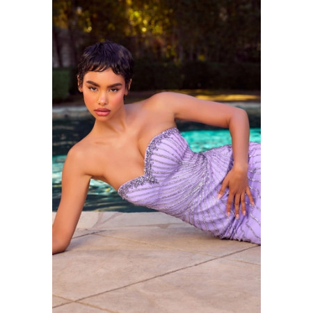 Lavender Beaded Strapless Gown with Slit Color Lavender Size 2