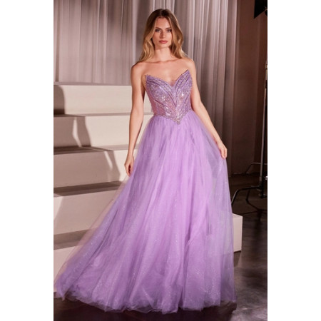 Ladivine Lavender Strapless Beaded Tulle Gown Size 2 Color Black Ladivine Lavender Strapless Beaded Tulle Gown Size 2 Color Black