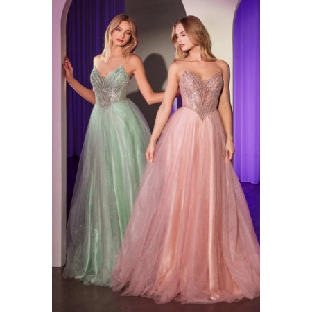 Ladivine Lavender Strapless Beaded Tulle Gown Size 2 Color Black