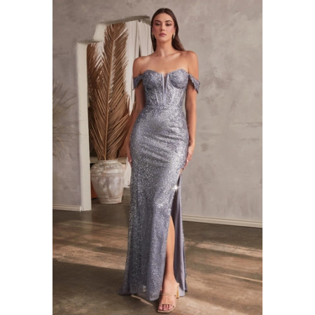 slim fit dress slacks Glitter Printed Gown With Puff Sleeves from Ladivine by Cinderella   Urbanheer