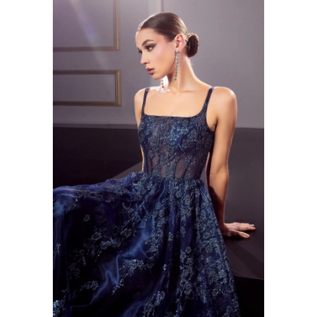 Elegant Navy Blue Floral Gown by Ladivine Size 4 Color Rose Gold Elegant Navy Blue Floral Gown by Ladivine Size 4 Color Rose Gold
