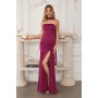 T825 by Amoris - Satin Chiffon Strapless Slit Gown