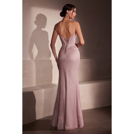 T707 by Amoris - Glitter Fitted Sleeveless Slit Gown