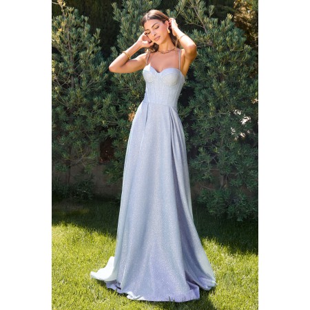 T706 by Amoris - Glitter Sleeveless A-line Slit Gown