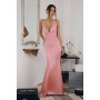 T720 by Amoris - Satin Fitted Long Halter Dress