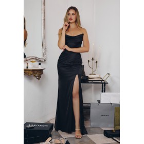 T820 by Amoris - Satin Fitted Off Shoulder Slit Gown T820 by Amoris - Satin Fitted Off Shoulder Slit Gown