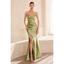 T704 by Amoris - Satin Fitted Strapless Slit Gown