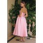 T822 by Amoris - Satin Strapless Tea Length Dress