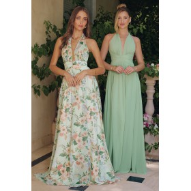T719 by Amoris - Floral Print Halter A-line Gown