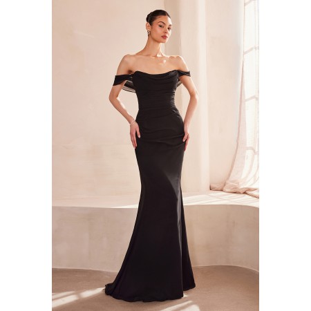 T705 by Amoris - Chiffon Fitted Off Shoulder Gown