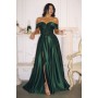 T614 by Amoris - Glitter Satin Off Shoulder Slit Gown