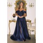 T614 by Amoris - Glitter Satin Off Shoulder Slit Gown