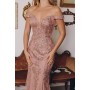 T613 by Amoris - Glitter Print Fitted Off Shoulder Gown