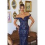 T613 by Amoris - Glitter Print Fitted Off Shoulder Gown