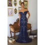 T613 by Amoris - Glitter Print Fitted Off Shoulder Gown