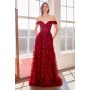 T607 by Amoris - Glitter Print Off Shoulder Gown