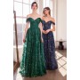 T607 by Amoris - Glitter Print Off Shoulder Gown