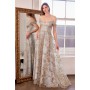 T607 by Amoris - Glitter Print Off Shoulder Gown