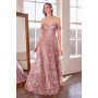 T607 by Amoris - Glitter Print Off Shoulder Gown
