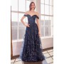 T607 by Amoris - Glitter Print Off Shoulder Gown