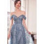 T607 by Amoris - Glitter Print Off Shoulder Gown