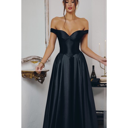 T821 by Amoris - Satin Off Shoulder A-line Gown