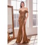 T605 by Amoris - Metallic Off Shoulder Slit Gown