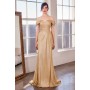 T605 by Amoris - Metallic Off Shoulder Slit Gown