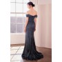 T605 by Amoris - Metallic Off Shoulder Slit Gown
