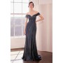 T605 by Amoris - Metallic Off Shoulder Slit Gown
