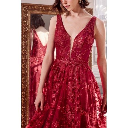 T606 by Amoris - Glitter Print Sleeveless Gown