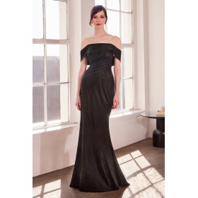 T603 by Amoris - Metallic Glitter Off Shoulder Gown