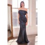 T603 by Amoris - Metallic Glitter Off Shoulder Gown