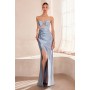 T708 by Amoris - Satin Fitted Strapless Slit Gown