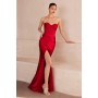T708 by Amoris - Satin Fitted Strapless Slit Gown