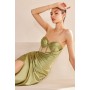 T708 by Amoris - Satin Fitted Strapless Slit Gown