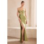 T708 by Amoris - Satin Fitted Strapless Slit Gown