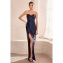 T708 by Amoris - Satin Fitted Strapless Slit Gown