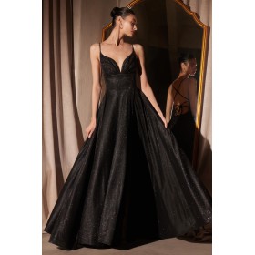 T214 by Amoris - Glitter V-Neck A-line Slit Gown