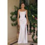 T820W by Amoris - White Satin Off Shoulder Slit Gown