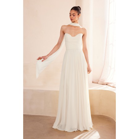 T703W by Amoris - White Chiffon Strapless A-line Gown