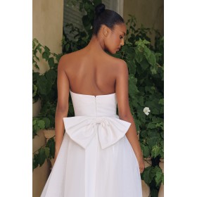 T712W by Amoris - White Strapless Tea Length Dress